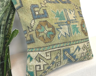 Blaues Boho Kelim Kissen, Nomaden Kelim Kissen, Türkisches Kelim Kissen, Kelim Kissen, Antikes Kelimkissen, Kissenbezug