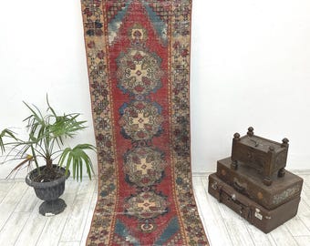 Rustic Farmhouse Runner Rug, 2.9x9 ft, Turkish Runner Rug, Corridor Rug,Hallway Rug, Kitchen Rug, Stair Rug, Oushak Runner Rug,Wool Rug