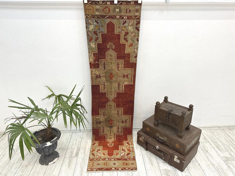 turkish runner rug, runner rug, entryway rug, vintage rug, hallway rug, corridor rug, handmade rug, boho rug, corridor rug, 2 x 7.5 ft image 1