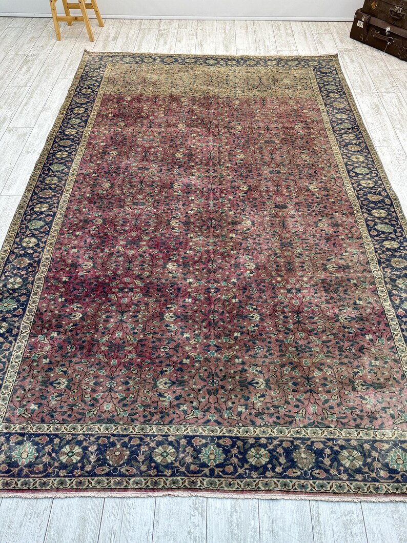 Turkish Area Rug, 6.4x9.7 ft, Geometric Scandinavian Decor Rug, Vintage Carpet, Oushak Rug, Hand Knotted Wool Anique Rug, Red Area Rug, image 6