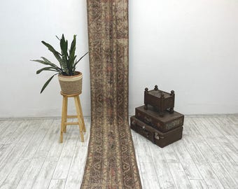 tappeto da corridoio, tappeto per scale, tappeto turco, tappeto Oushak, tappeto di lana, tappeto da cucina, tappeto lungo, tappeto fatto a mano, tappeto vintage, 2 x 12,1 piedi,