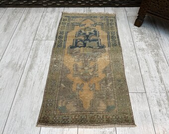 Tapis Oushak, tapis en laine, petit tapis, tapis turc, carpette, tapis bohème, 1,4 x 2,7 pi, tapis pour porte d'entrée, tapis oriental, tapis bohème,