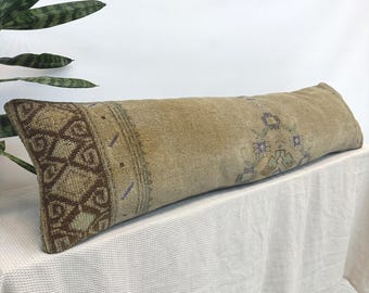12x48 Turkish Kilim Pillow Cover – Long Lumbar Cushion for Sofa or Bed, Handmade Bohemian Home Decor, Ethnic Style