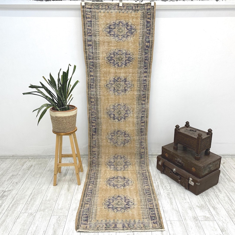 Handmade Turkish Hallway Runner Rug, Vintage Wool Carpet (2.8 x 10.1 Ft) image 1