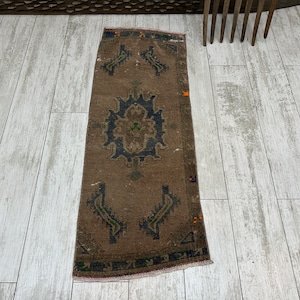 Small Turkish Rug, Vintage Bath Mat, Mini Oushak Rug, Turkish Doormat Rug, Entryway Decor, Outdoor Mat, Small Vintage Rug 1.3x3.5, Boho Rug