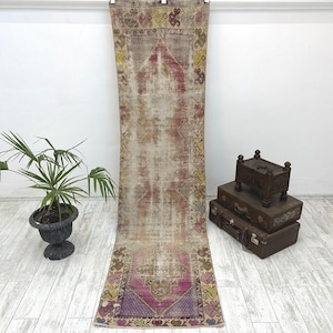 Turkish Runner Rug 2.5x9.2ft, Vintage Runner Rug, Kitchen Rug, Hallway Rug, Bohemian Carpet, Handmade Rug, Antique Rug, Boho Stair Rug
