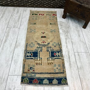 Small Turkish Rug, Vintage Bath Mat, Mini Oushak Rug, Turkish Doormat Rug, Entryway Decor, Outdoor Mat, Small Vintage Rug 1.3x3.5, Boho Rug