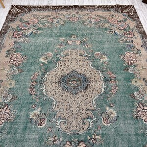 Oversized vintage Turks tapijt – handgeweven wollen tapijt, groot boho-tapijt voor woonkamer, slaapkamer of eetkamer, 7,1 x 9,9 ft afbeelding 7