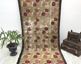 Vintage Turkish Wool Rug, Floral Oushak Style, 4.5x8.9 ft