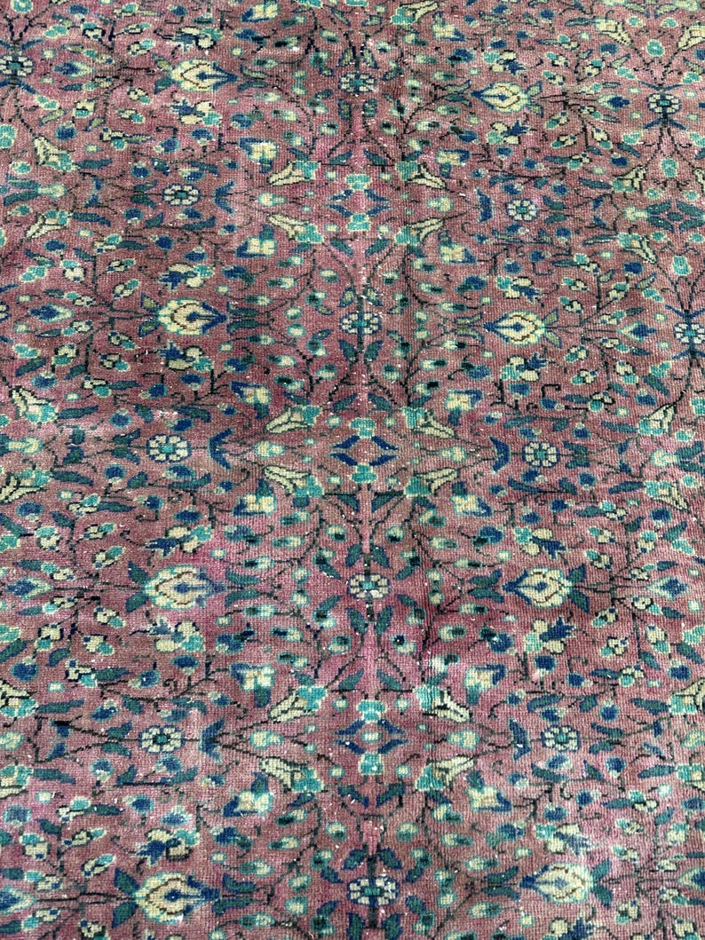 Turkish Area Rug, 6.4x9.7 ft, Geometric Scandinavian Decor Rug, Vintage Carpet, Oushak Rug, Hand Knotted Wool Anique Rug, Red Area Rug, image 7