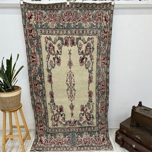Turkish rug, Vintage rug, Handmade rug, Boho decor, Home decor rug, Floor rug, Organic wool rug, Oushak rug, Turkey rug 4.1 x 7.5 ft