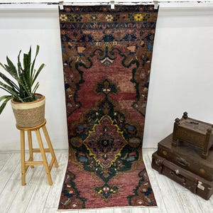 3x8 Runner Rug, 3x8 TURKISH HERKI RUNNER Rug, 3x8, Herki Runner 3x12, Wool Handmade Oushak, 3x8 Rugs,  Pink Herki, Rug For Entry