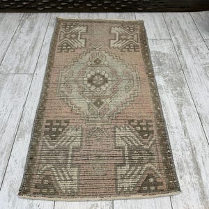 Alfombra turca pequeña, tapete de baño vintage, mini alfombra Oushak, felpudo turco, decoración de entrada, tapete para exteriores, alfombra vintage pequeña de 1,5 x 3,1 m, alfombra boho