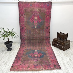 Vintage 4.7x11.2 ft Large Turkish Runner Rug, Handmade Anatolian Long Corridor Carpet, Bohemian Farmhouse Hallway Decor