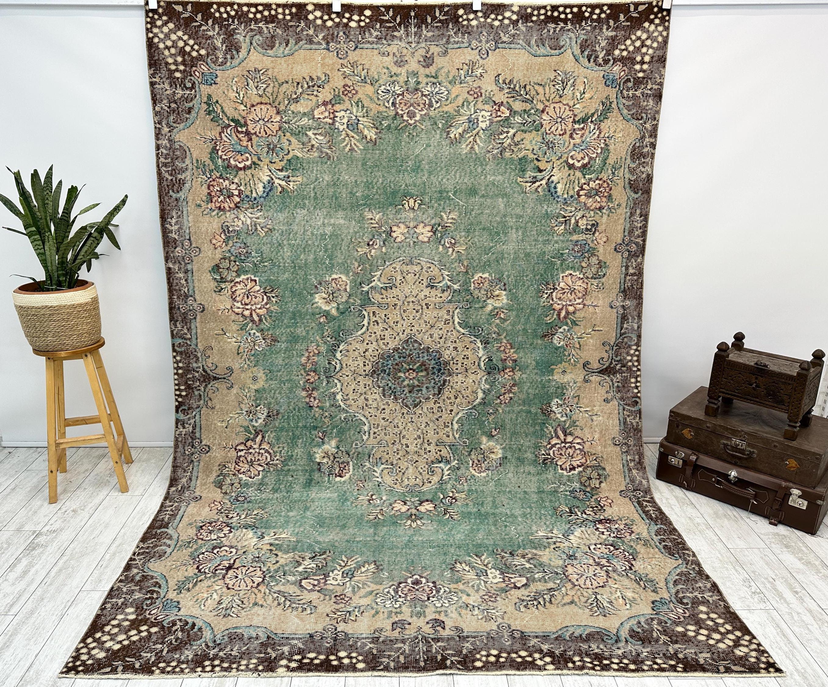 Oversized Vintage Turkish Rug – Handwoven Wool Carpet, Large Bohemian Area Rug for Living Room, Bedroom, or Dining Room Decor, 7.1x9.9 Ft