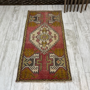 Pequeña alfombra vintage 1.5x3 pequeña alfombra turca, pequeña alfombra Oushak, pequeña alfombra hecha a mano, pequeña alfombra de decoración boho, alfombra de puerta, alfombra de baño turca