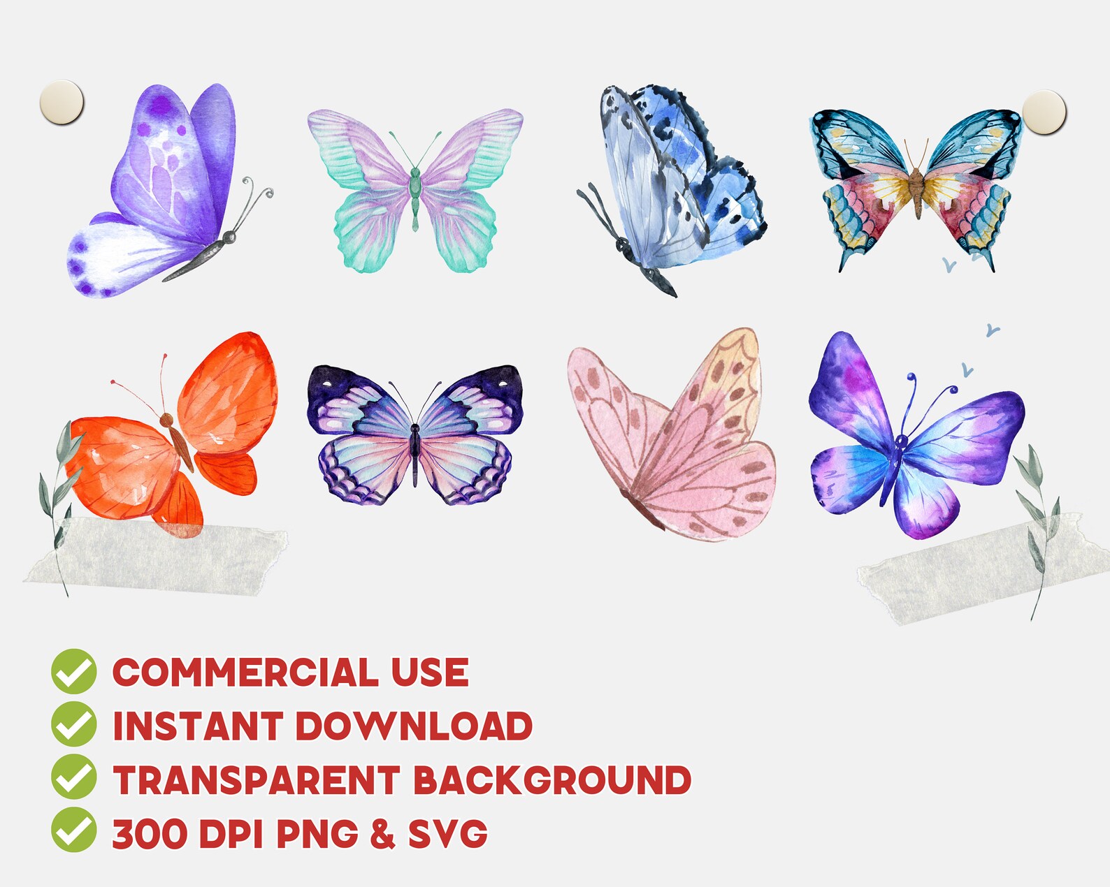 Watercolor Butterfly Clipart Bundle - Digital SVG & PNG Graphics for ...