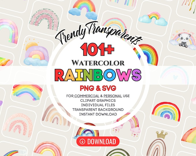Watercolor Pastel Rainbow Clipart Bundle - Digital SVG & PNG Graphics ...