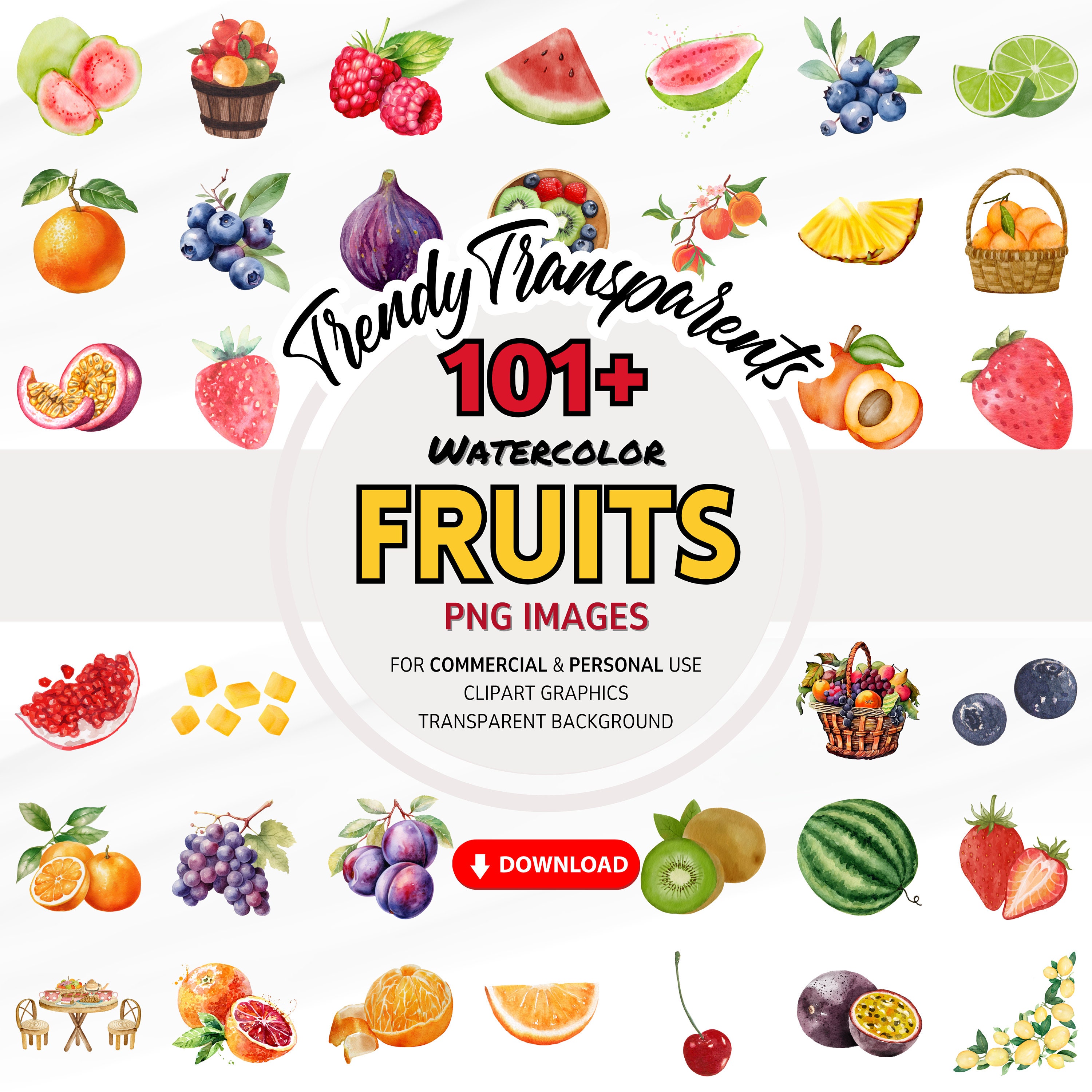 Fruit Watercolor Clipart Bundle - Digital PNG Graphics for Instant ...