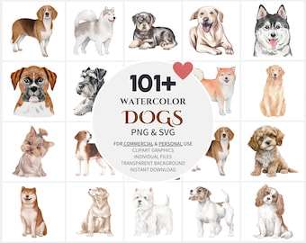 Watercolor Dogs Clipart Bundle - Digital SVG & PNG Graphics for Instant Download | Commercial Use | Dog Breed Illustrations