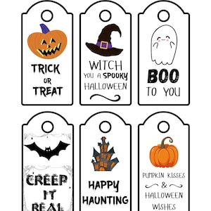 Cute Halloween Tags Printable PNG Labels for Candy Bags, Trick or Treat Favor Tags, Kids Party Halloween Gift Labels, Spooky Cute Fall Decor