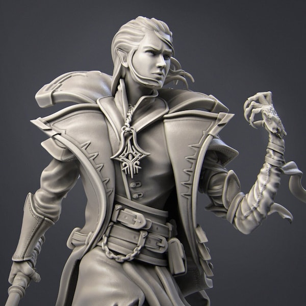 Vampire Elf Warlock 8K D&D/Pathfinder 32mm 75mm 100mm miniature | RPG Model | Undead Elf | by Nerikson