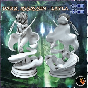 Layla Dark Assassin Elf Female 8K D&D/Pathfinder 32mm 75mm 100mm miniature | TTRPG Model | Fantasy Elf Girls vol.1 | by RKS3D