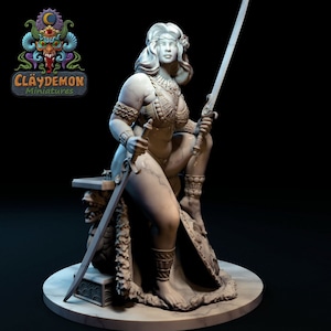 Daphne Barbarian Queen D&D/Pathfinder 32mm 75mm miniature | TTRPG Model | Female Barbarian | by Clay Demon