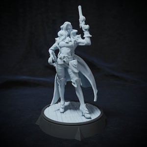 Peut inclure: Une figurine miniature peinte en blanc d'une femme portant un long manteau et tenant un pistolet. Elle est debout sur une base ronde.