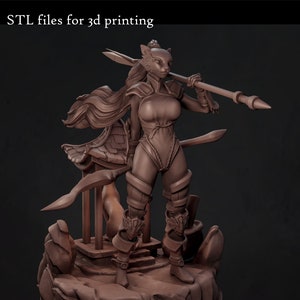 Lioness Warrior 8K D&D/Pathfinder 32mm 75mm miniature NSFW | Model Kit | Catgirl Tabaxi Warrior | by AM/CM Studios