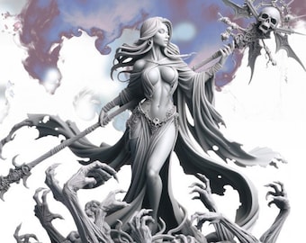 Necromancer Female 8K D&D/Pathfinder 32mm 75mm 100mm miniature NSFW | TTRPG Model | Dark Charm II The Trio | by Level 50 Miniatures