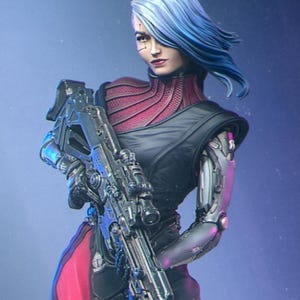 Aryn the Sniper Assassin Standing Variant 8K Cyberpunk SciFi Futuristic D&D/Pathfinder 75mm 140mm miniature | Model Kit | by Nerikson