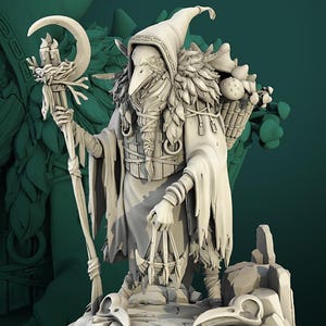 Kenku Druid Male Birdkin D&D/Pathfinder 32mm 75mm miniature | RPG Model | Raven Invasion | by White Werewolf Tavern