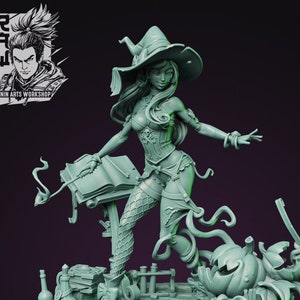 Hazel the Pumpkin Witch D&D/Pathfinder 32mm 75mm miniature | Model Kit | Human Witch | by Ronin Arts Workshop