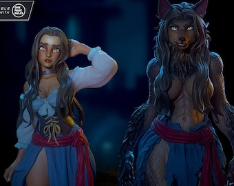 Mercedes The Haunted Dual Form Peasant Were-Coyote D&D/Pathfinder 35mm 54mm miniature | TTRPG Model | by Ronin Arts Workshop