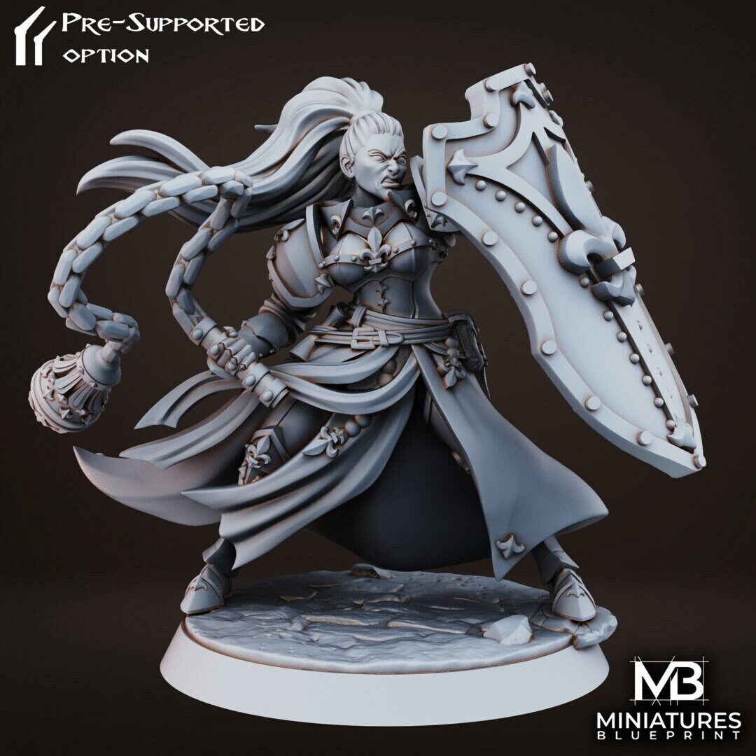 Battle Sister Holy Flail D&d/pathfinder 32mm 75mm Miniature TTRPG Model