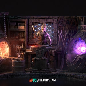 Lara the Blacksmith Diorama 8K D&D/Pathfinder 75mm miniature | Figurine | by Nerikson