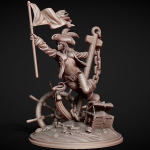 Anchoretta Pirate Captain Pinup 8K D&D/Pathfinder 32mm 75mm miniature NSFW | TTRP Model | Female Pirate | by Clay Demon