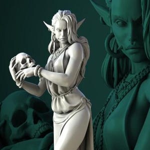 Laedria the Necromancer Standalone D&D/Pathfinder 32mm 75mm miniature | RPG Model | Covenant of Death | by White Werewolf Tavern