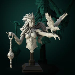 Maletta Crow Mother BUST Female Druid D&D/Pathfinder 120mm 180mm miniature | RPG Model | Raven Invasion | by White Werewolf Tavern