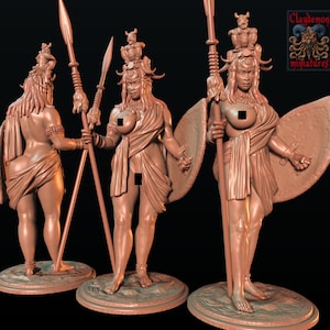 Asula the Lion Huntress 8K D&D/Pathfinder 32mm 75mm miniature NSFW | TTRP Model | by Clay Demon