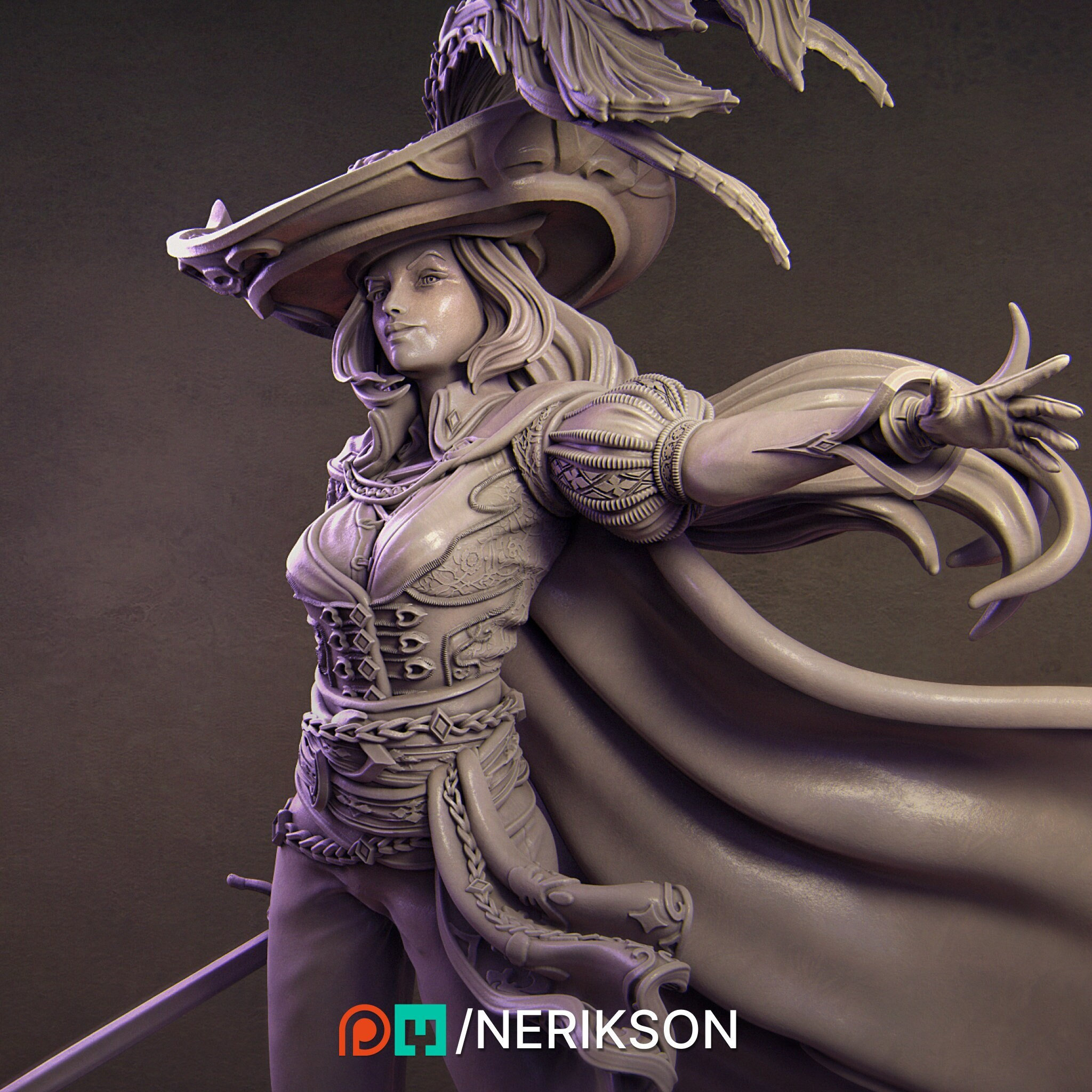 Elle the Musketeer 8K D&D/Pathfinder 32mm 75mm 100mm miniature | RPG Model | Swashbuckler | by Nerikson