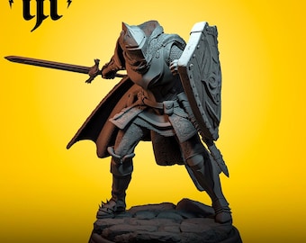 Wandering Knight Male Warrior Fighter 8K D&D/Pathfinder 32mm 75mm 100mm miniature | TTRPG Model | by Midas Forge