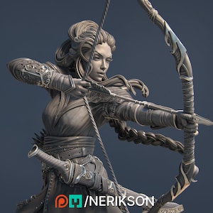 Saelihn, la Arquera del Bosque, miniatura de D&D/Pathfinder de 8K (32 mm, 75 mm y 100 mm) / Kit de modelo / Arquera elfa / por Nerikson