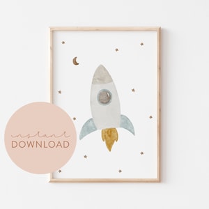 Kinderposter Weltraum Rakete Download Poster zum ausdrucken Sofortdownload digital Datei Bild Kinderzimmer Babyzimmer Wanddeko Weltall Deko