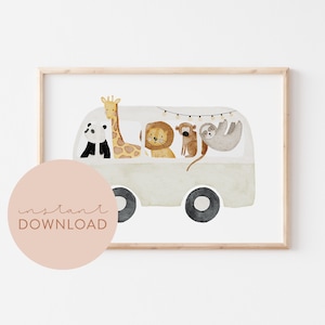 Kinderposter Dschungelbus Download Poster zum ausdrucken Sofortdownload digitale Datei Kinderzimmer Babyzimmer Tierposter Safaritiere Bus