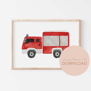 Kinderposter Feuerwehr Löschgruppenfahrzeug Download Poster zum ausdrucken Sofortdownload digitale Datei Bild Kinderzimmer Babyzimmer