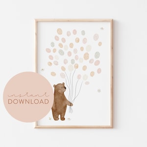 Kinderposter Ballons Fingerabdrücke Download Hochzeit Taufe Poster zum ausdrucken Sofortdownload digitale Datei Bild Kinderzimmer Babyzimmer