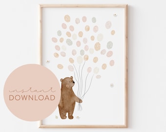 Kinderposter Ballons Fingerabdrücke Download Hochzeit Taufe Poster zum ausdrucken Sofortdownload digitale Datei Bild Kinderzimmer Babyzimmer