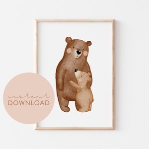 Kinderposter Bär Umarmung Download Poster zum ausdrucken Sofortdownload digitale Datei Bild Kinderzimmer Babyzimmer Poster Tierposter Blumen